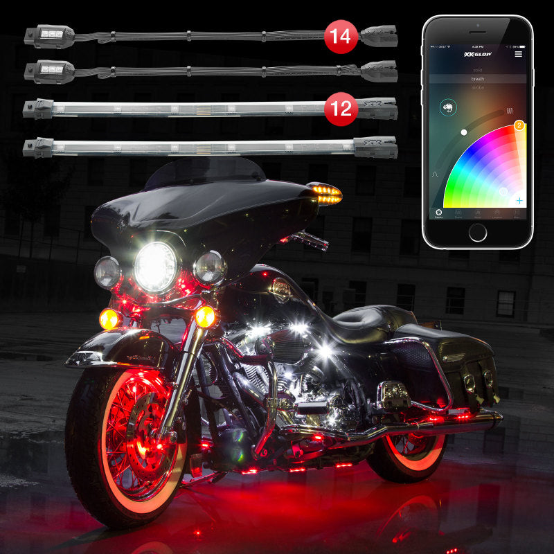 XKGLOW Light Accessories and Wiring XK Glow Strip Million Color XKCHROME ATV/Motorcycle LED Accent Light Kit (14xPod + 12x10In)