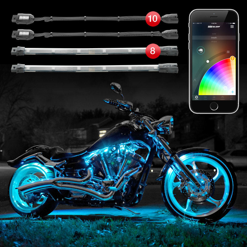 XKGLOW Light Accessories and Wiring XK Glow Strip Million Color XKCHROME Smartphone App ATV/Motorcycle LED Light Kit 10XPod + 8X10In