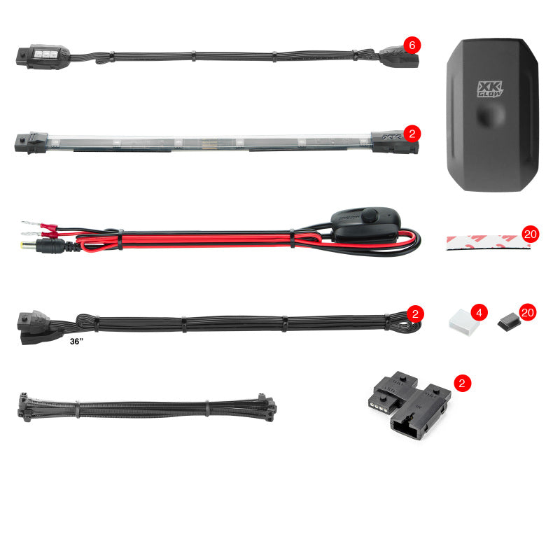 XKGLOW Light Accessories and Wiring XK Glow Strip Million Color XKCHROME Smartphone App ATV/Motorcycle LED Light Kit 6xPod + 2x10In