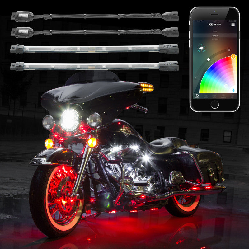 XKGLOW Light Accessories and Wiring XK Glow Strip Million Color XKCHROME Smartphone App ATV/Motorcycle LED Light Kit 6xPod + 2x10In
